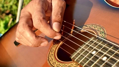 Close-up of a man's hands playing the guitar. Stock Footage 159158867