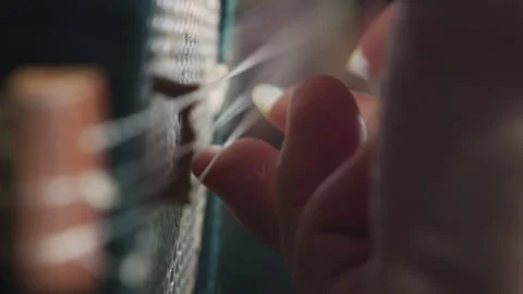 Close-Up Of Man's Hands Playing Old Vintage Lute String Instrument Stock Footage 133420631