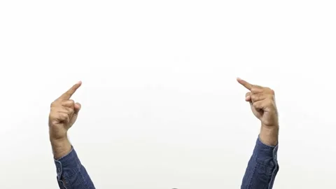 Close up of Man’s hands pointing finger over head in middle isolated on white ba Stock Footage 144653657