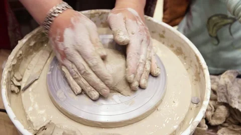 Close-up of man's hands, teach the child the art of pottery Stock Footage 64231016