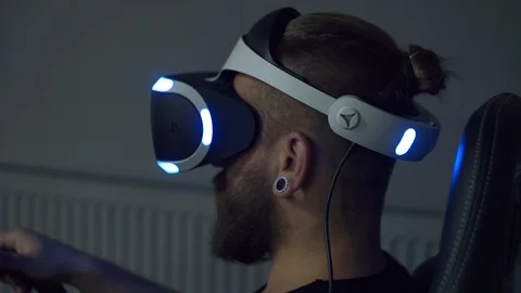 Close up man's head in VR glasses Stock Footage 110905649