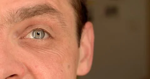 Close-up of the man's left eye raises lowers an eyebrow. Stock Photos