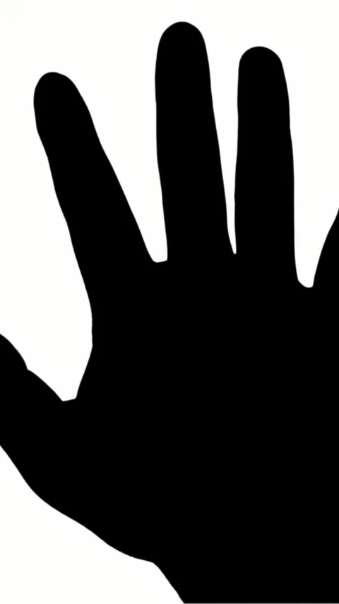 Close-up, man's spread fingers, palm, hand gesture, black silhouette on white Stock Footage 320776141