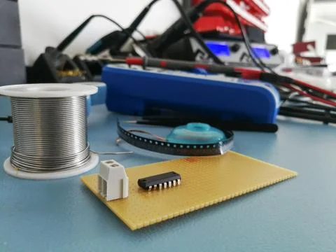 Close up of manual electronic tools and equipment on the electronics engineer Stock Photos