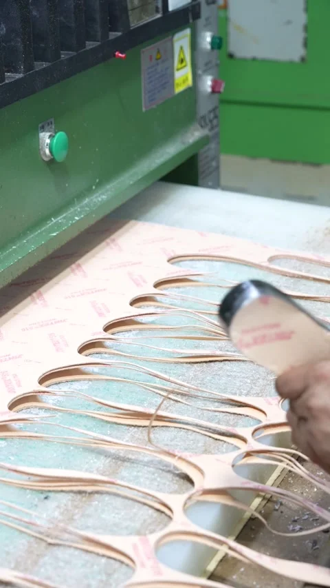 Close Manufacturing Process for Repeated Footwear Parts Vertical Stock Footage 340182779