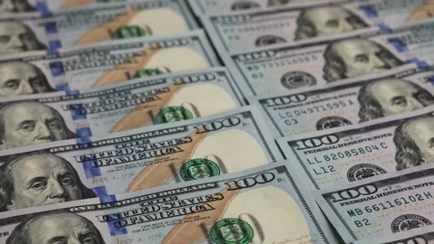 Close-up many 100 American dollar bills. Conceptual image. Stock Footage 252652932
