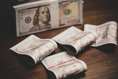 Close up many banknote 100 us dollar - american currency, bill cash money b.. Stock-Fotos