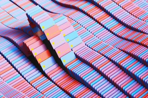 Close up of many colored credit cards. 3d rendering illustration Stock Illustration