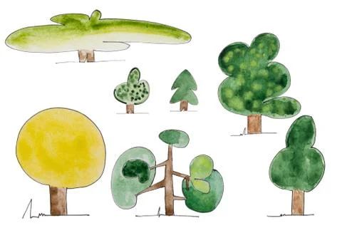 A close up of many different trees on display. for posters, cards, fabric prints Stock Illustration