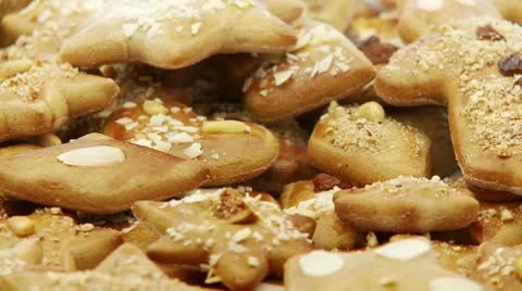 Close up of many gingerberad cookies looping Stock Footage 8970860