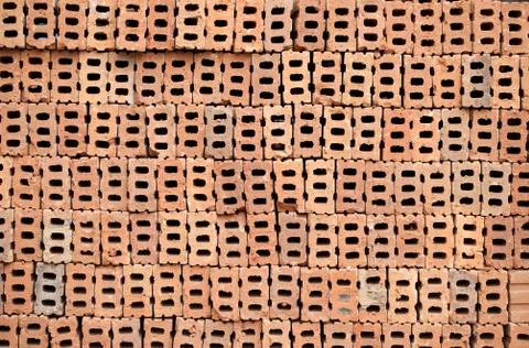 Close up many new bricks background outdoor material Stock Photos
