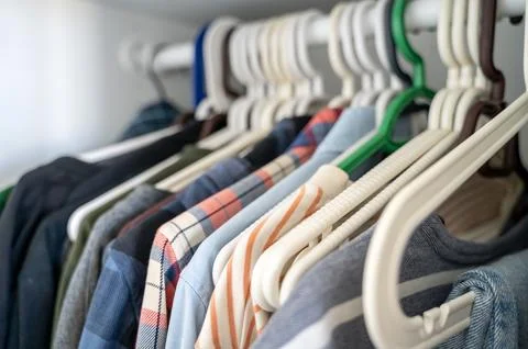 Close-up of many various hangers Stock Photos