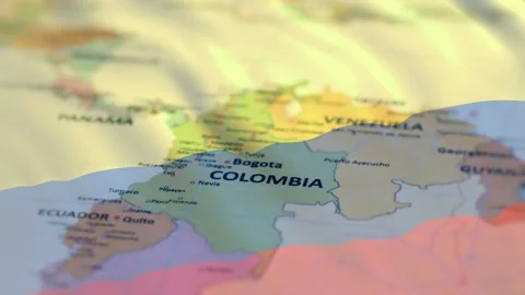 Close Up Map of Colombia and South America Geography Stock Footage 336900686