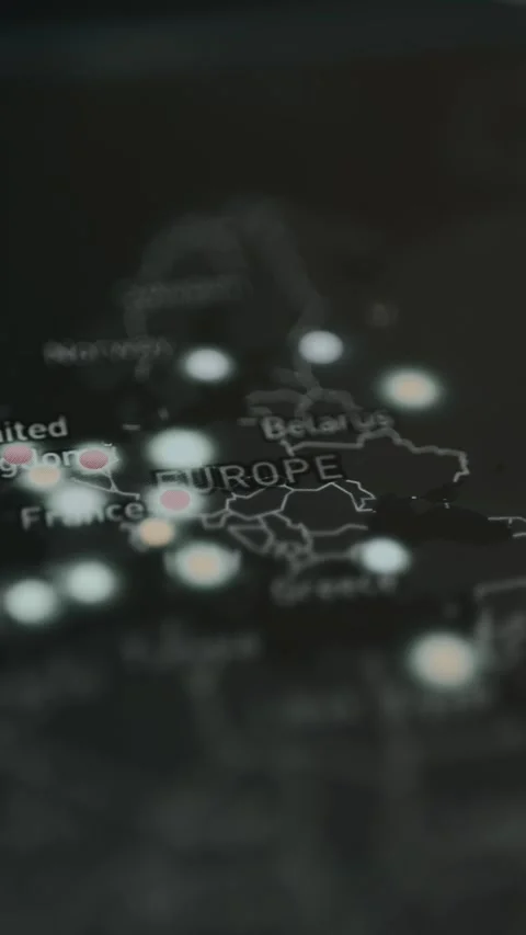 Close up of the map of Europe with ongoing cyberattacks Stock Footage 330241111
