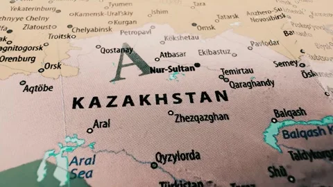 Close up map of kazakhstan and central asia geography Stock Footage 341914940