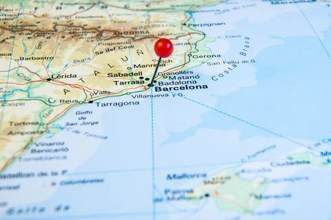 A close-up map of northeastern Spain and southern France Foto stock
