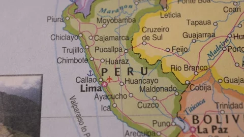 Close Up Map of Peru with Lima and South America Cities Stock Footage 346434340