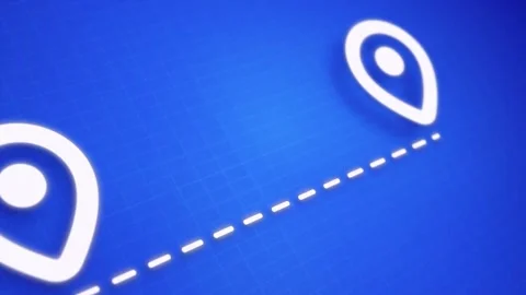 Close up map pin icon animation, animated travel navigator in blue background Stock Footage 302548994