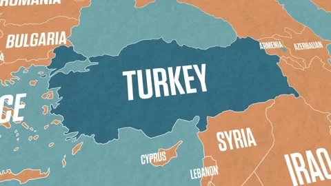 Close-up map of Turkey and surrounding countries with country names geograph Stock Footage 325868000