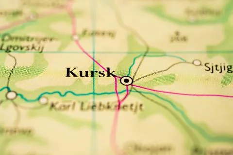 Close up map view highlighting Kursk region. Stock Photos