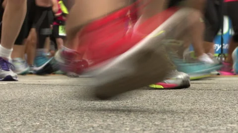Close up of marathon runners shoes Stock Footage 44754659
