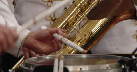 Close Up, Marching Band Drums Playing Percussions  Clip1907 Stock Footage 260606134