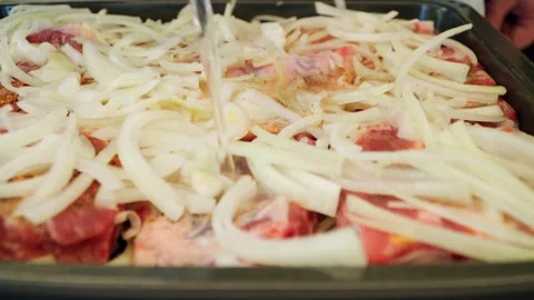 Close-up of marinating pork ribs for roasting on a barbecue grill. Stock Footage 265094827