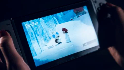 Close up on Mario game on the switch 스톡 사진