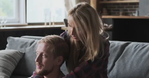 Close up marriage couple cuddle talking enjoying romantic dating relaxing on Stock-Footage 166616547