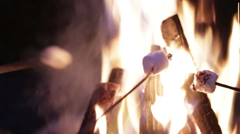 Close up of marshmallows being roasted over fire Stock-Footage 56565873