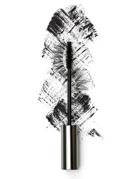Close-up of mascara with false eyelashes in three versions: purple, green, blue Stock Photos