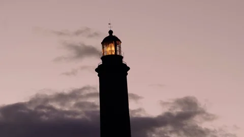Close up of Maspalomas lighthouse working at sunset. Stock Footage 97468259