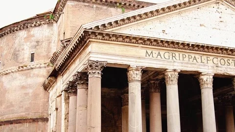 Close up of the massive Corinthian columns and inscription at the Pantheon,Rome Stock Footage 332642870