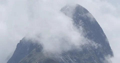 A close up on the massive Mitre Peak in Milford Sound New Zealand Stock Footage 120321350