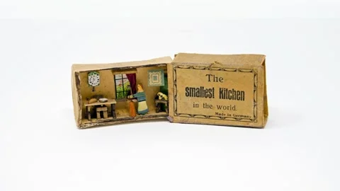 Close Up Of A Matchbox Representing “The Smallest Kitchen In The World” Stock Footage 168259561