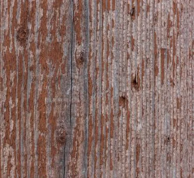Close-up material texture of peeling falun red paint on a wooden board Stock Photos