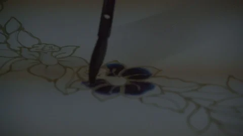 Close-up of materials and tools for Painting on fabric dyes  - Penang Video stock 108798705