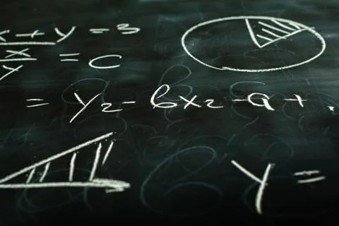 Close up of math formulas on a blackboard Stock Photos