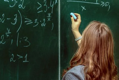 Close up of math formulas on a blackboard 스톡 사진