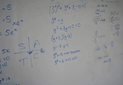 Close up of math, graphs and equations on a white board Foto stock