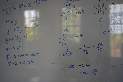 Close up of math, graphs and equations on a white board 스톡 사진