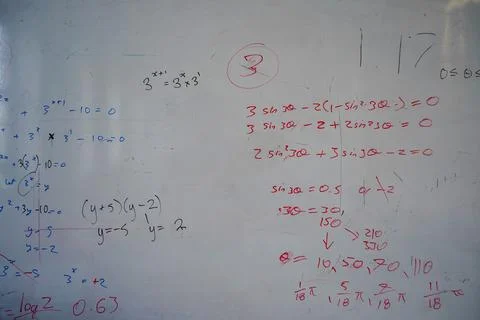 Close up of math, graphs and equations on a white board Foto stock