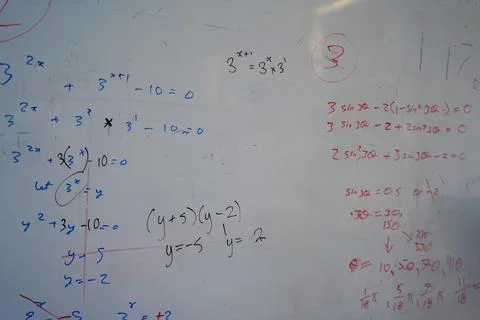 Close up of math, graphs and equations on a white board Foto stock