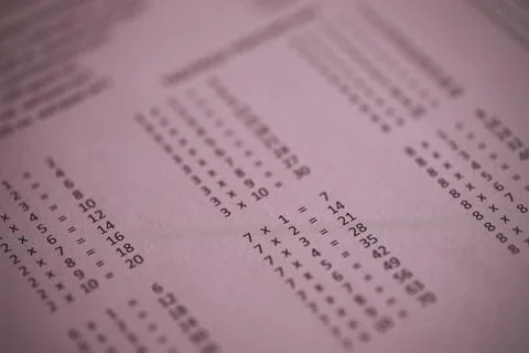 Close-up of Math Multiplication Tables on Pink Paper for Educational Purposes Stock Photos