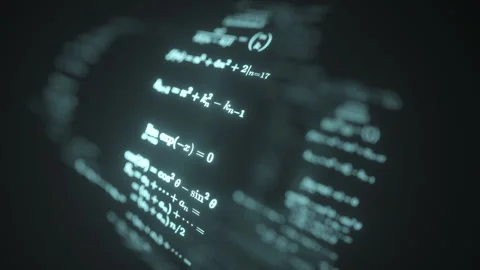 Close-up of mathematical formulas on a black background. 3D rendering animation. 스톡 동영상 310910041