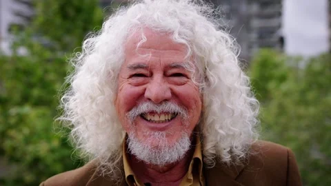 Close up mature joyful long gray hair and beard male grandfather posing looking Stock Footage 277304230