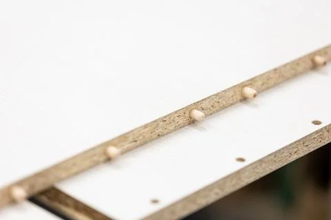 Close up of MDF board or plank for kind of furniture, woodwork concept Stock Photos