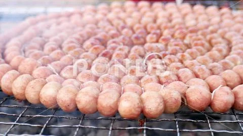Close up of meat balls on oudoor street food market Stock Photos