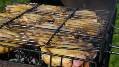 Close-up Meat is fried on the grill Stock Footage 200789820