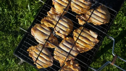 Close-up Meat is fried on the grill Stock Footage 200789877